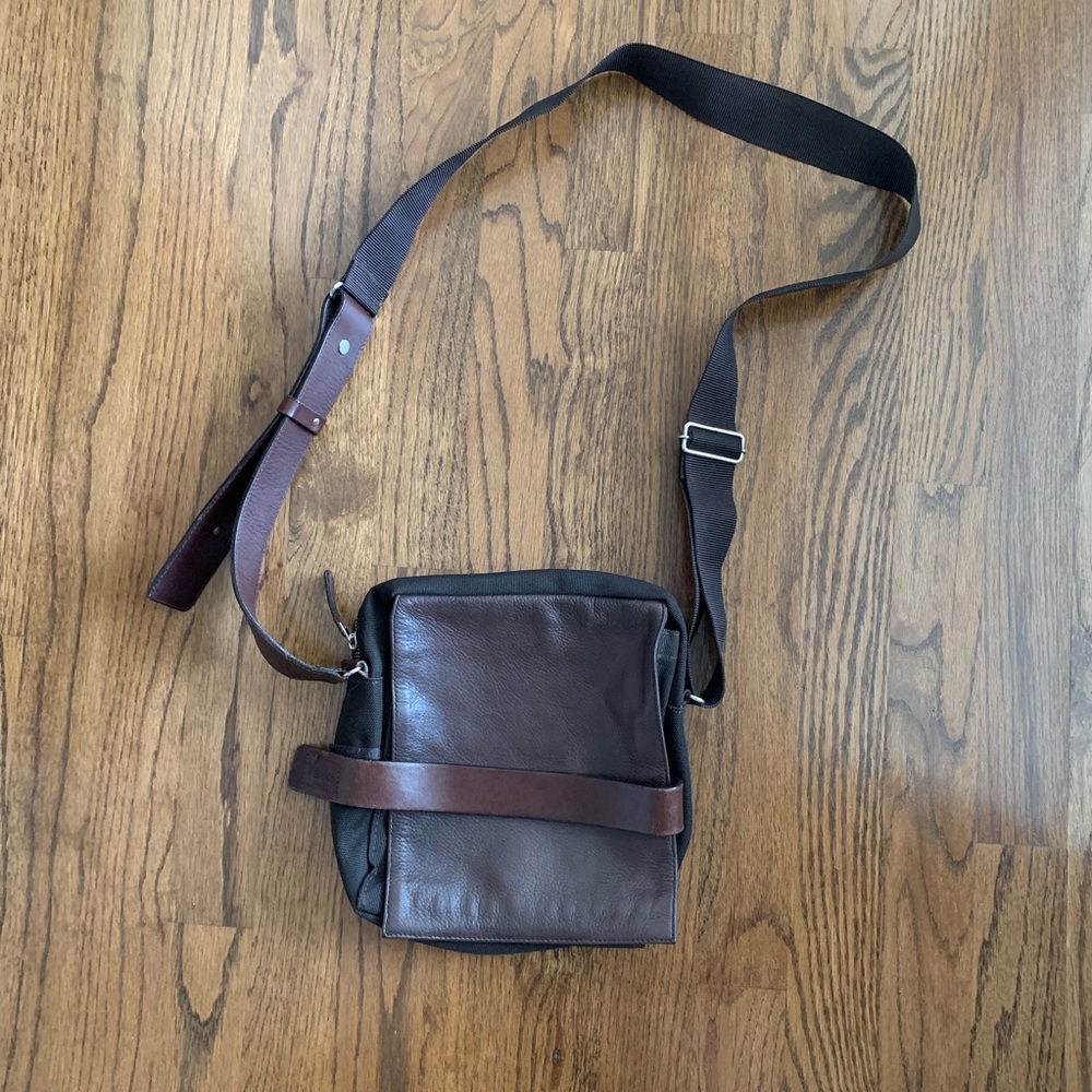 Brown Leather & Nylon Crossbody Unisex Satchel